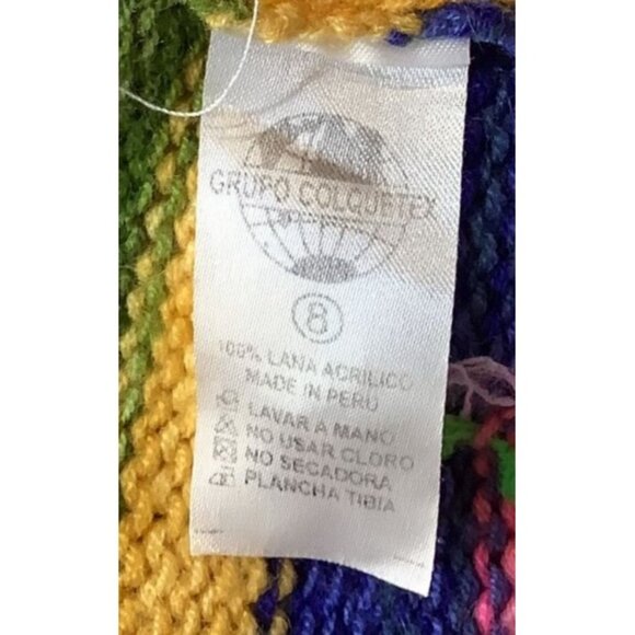 Handmade Peruvian Kids Wool Sweater Colorful Animal Embroidery & Hood Size 8 - Picture 5 of 5